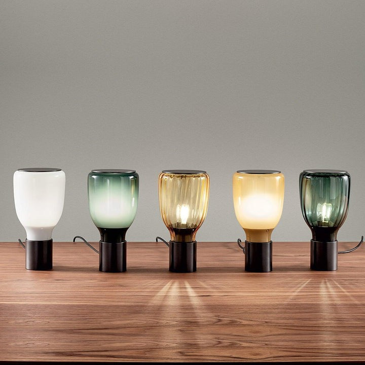 Colorful Blown Glass Table Lamp in Green & Amber
