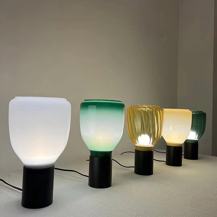 Colorful Blown Glass Table Lamp in Green & Amber