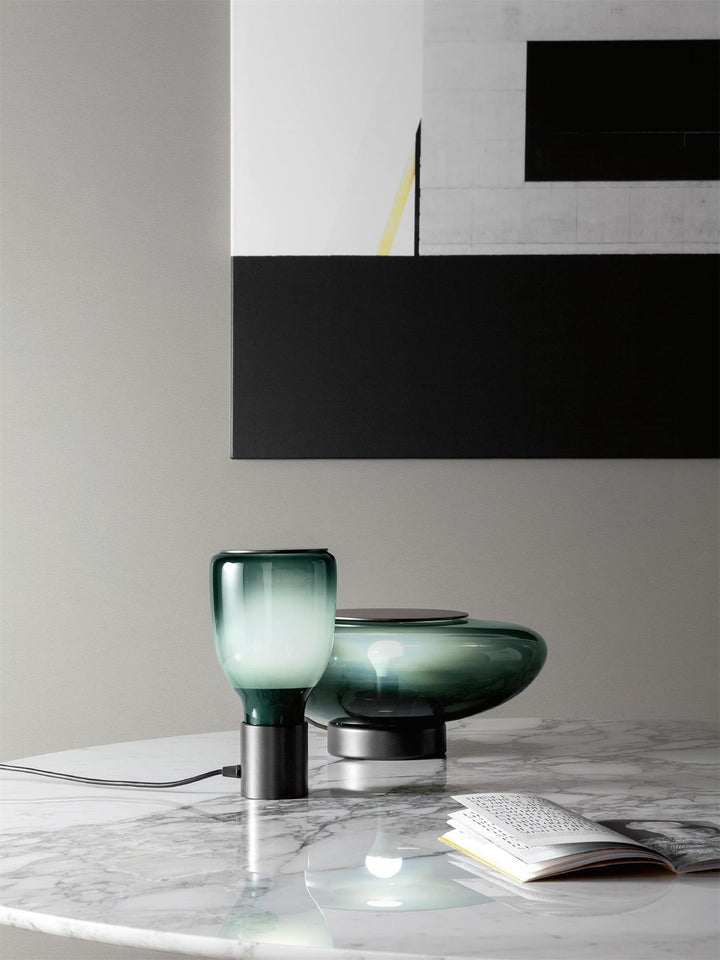 Colorful Blown Glass Table Lamp in Green & Amber