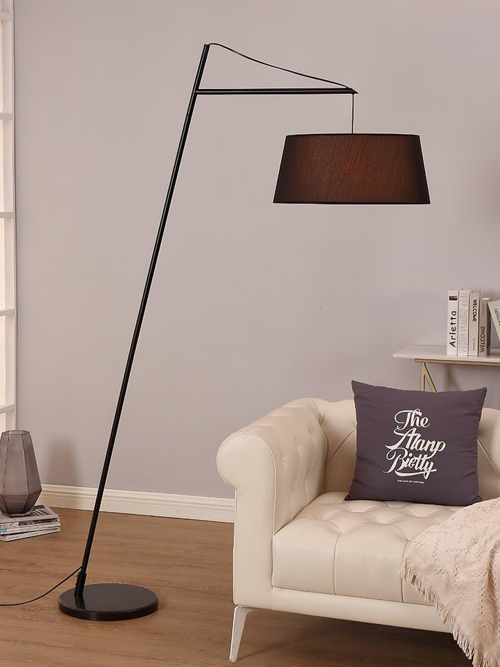 Adjustable Black Metal Floor Lamp with Fabric Shade