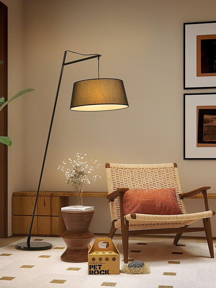 Adjustable Black Metal Floor Lamp with Fabric Shade