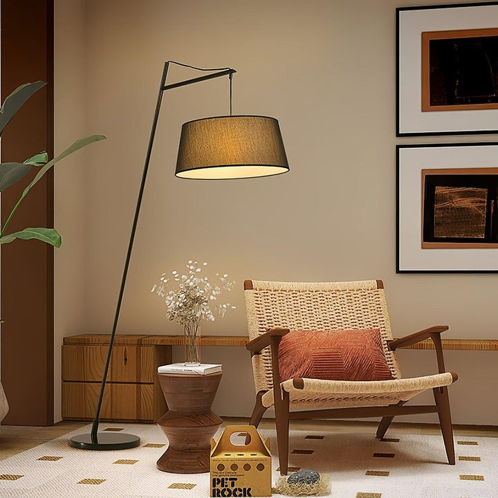 Adjustable Black Metal Floor Lamp with Fabric Shade