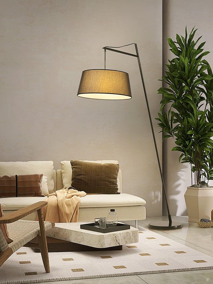 Adjustable Black Metal Floor Lamp with Fabric Shade