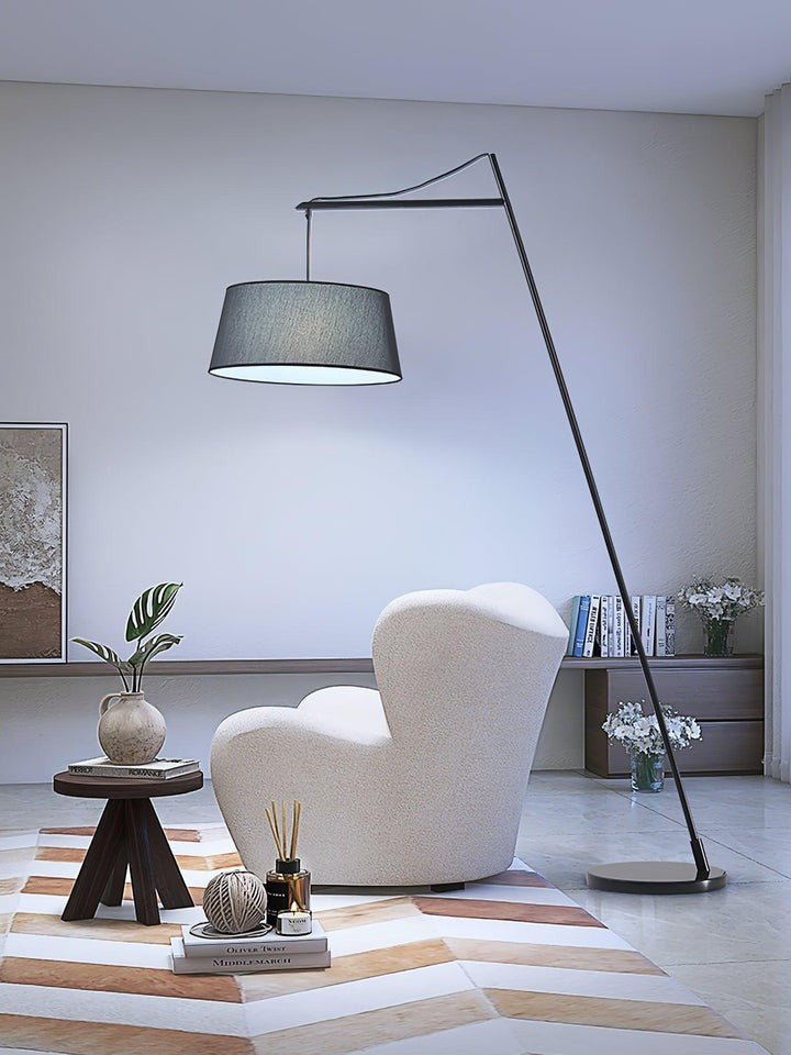 Adjustable Black Metal Floor Lamp with Fabric Shade