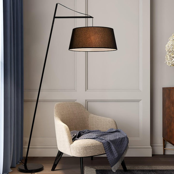 Adjustable Black Metal Floor Lamp with Fabric Shade