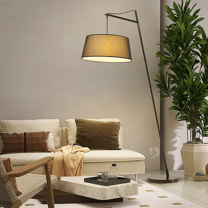 Adjustable Black Metal Floor Lamp with Fabric Shade