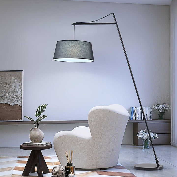 Adjustable Black Metal Floor Lamp with Fabric Shade