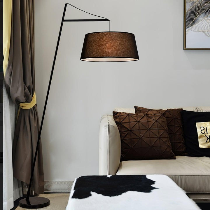 Adjustable Black Metal Floor Lamp with Fabric Shade