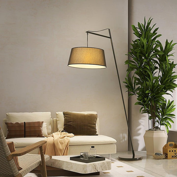 Adjustable Black Metal Floor Lamp with Fabric Shade