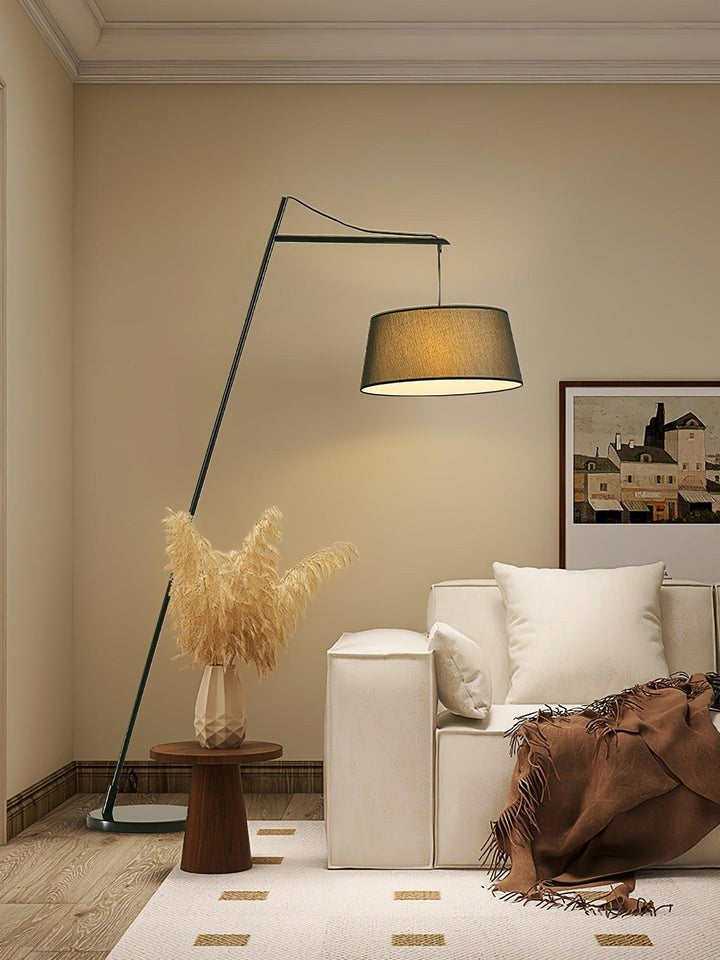 Adjustable Black Metal Floor Lamp with Fabric Shade
