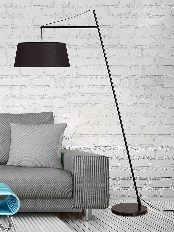 Adjustable Black Metal Floor Lamp with Fabric Shade