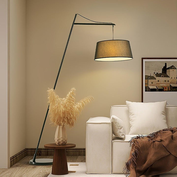 Adjustable Black Metal Floor Lamp with Fabric Shade