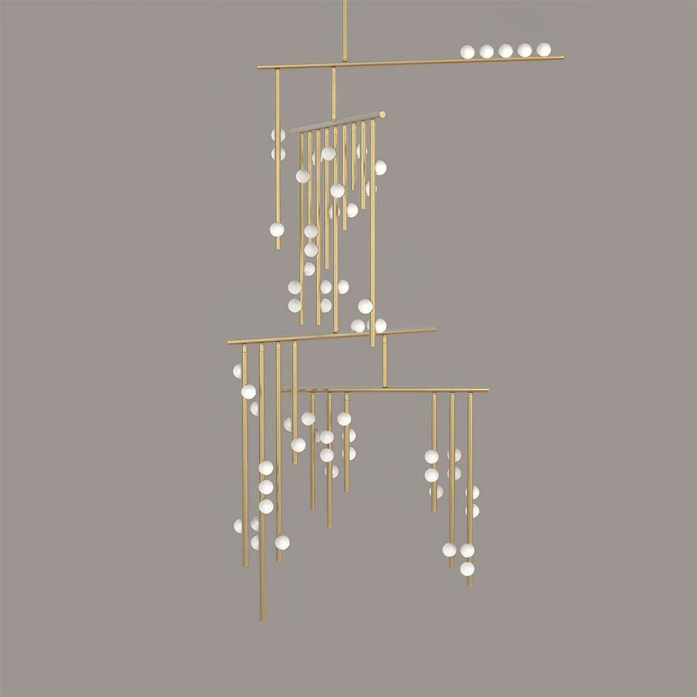 Adjustable Brass and Glass Orb Drop Chandelier