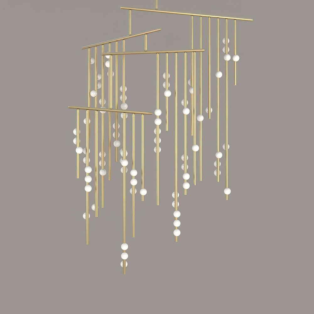 Adjustable Brass and Glass Orb Drop Chandelier