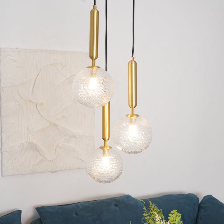Adjustable Opal & Clear Glass Sphere Pendant Light