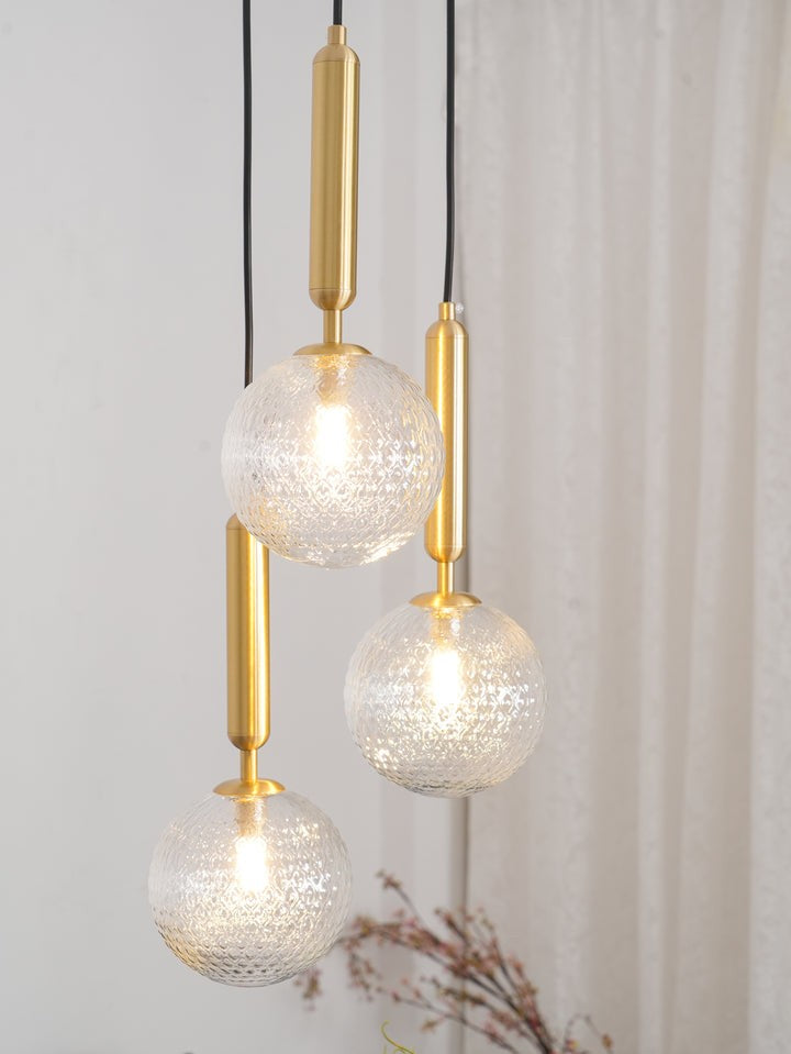 Adjustable Opal & Clear Glass Sphere Pendant Light
