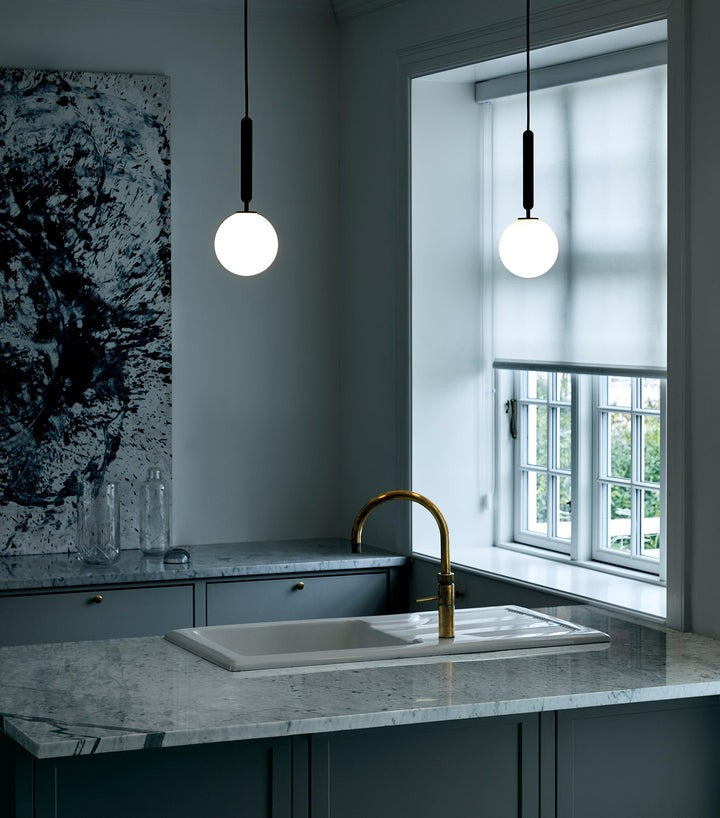 Adjustable Opal & Clear Glass Sphere Pendant Light