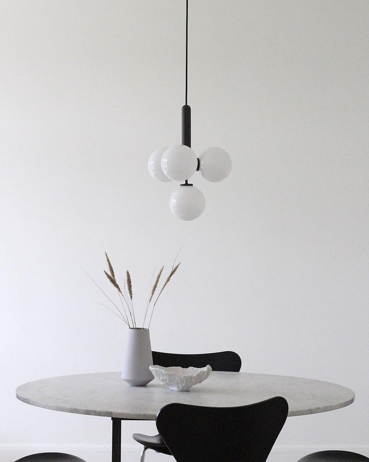Adjustable Opal & Clear Glass Sphere Pendant Light