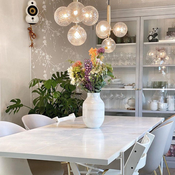 Adjustable Opal & Clear Glass Sphere Pendant Light