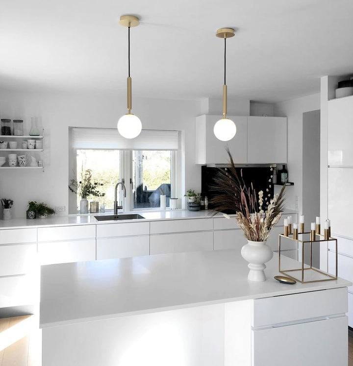 Adjustable Opal & Clear Glass Sphere Pendant Light