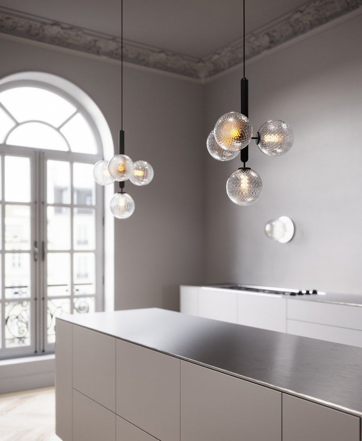 Adjustable Opal & Clear Glass Sphere Pendant Light
