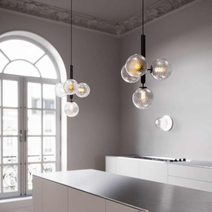 Adjustable Opal & Clear Glass Sphere Pendant Light