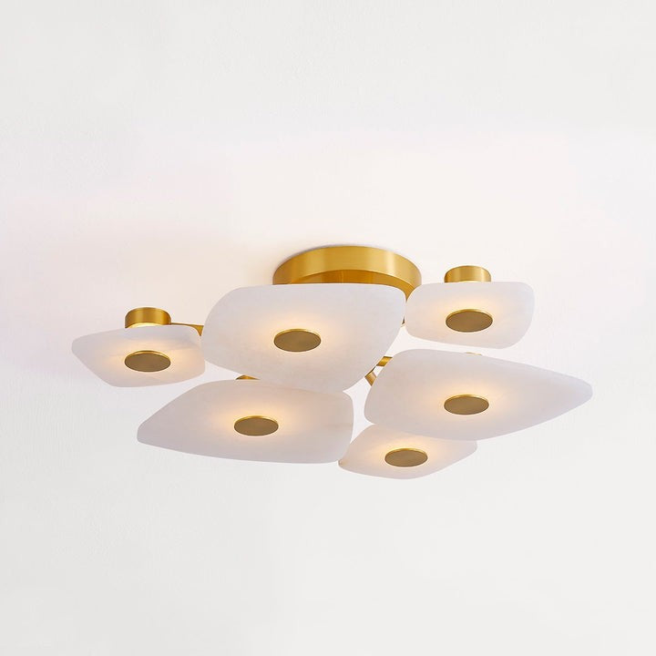 Alabaster LED Ceiling Light with Aged Brass Frame