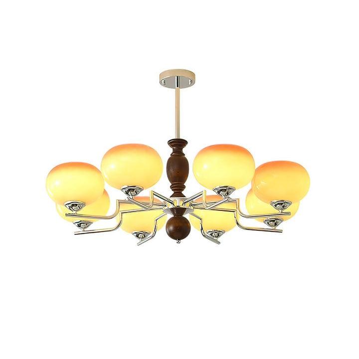 Amber Glass Multi-Arm Chandelier with Walnut Accents