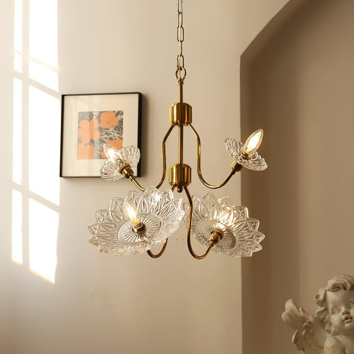 Antique Copper Glass Butterfly Chandelier