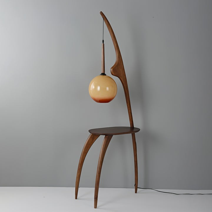 Arched Wooden Floor Lamp with Amber Glass Orb