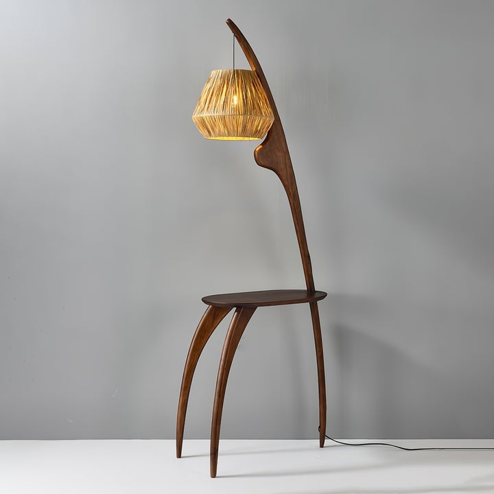 Arched Wooden Floor Lamp with Amber Glass Orb