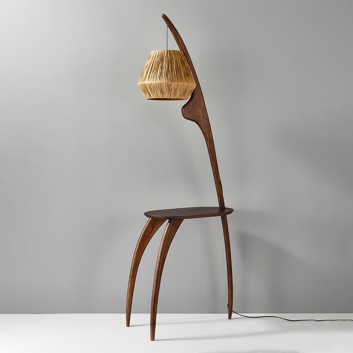 Arched Wooden Floor Lamp with Amber Glass Orb