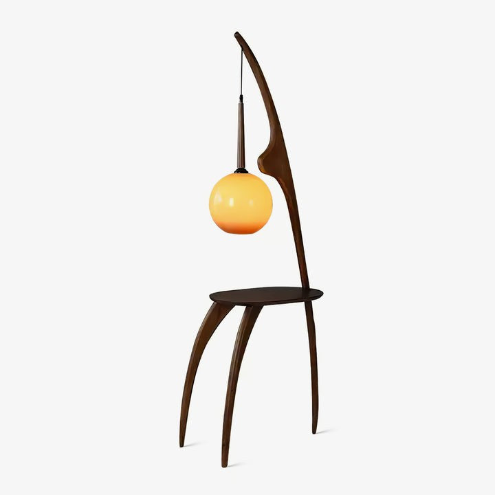 Arched Wooden Floor Lamp with Amber Glass Orb