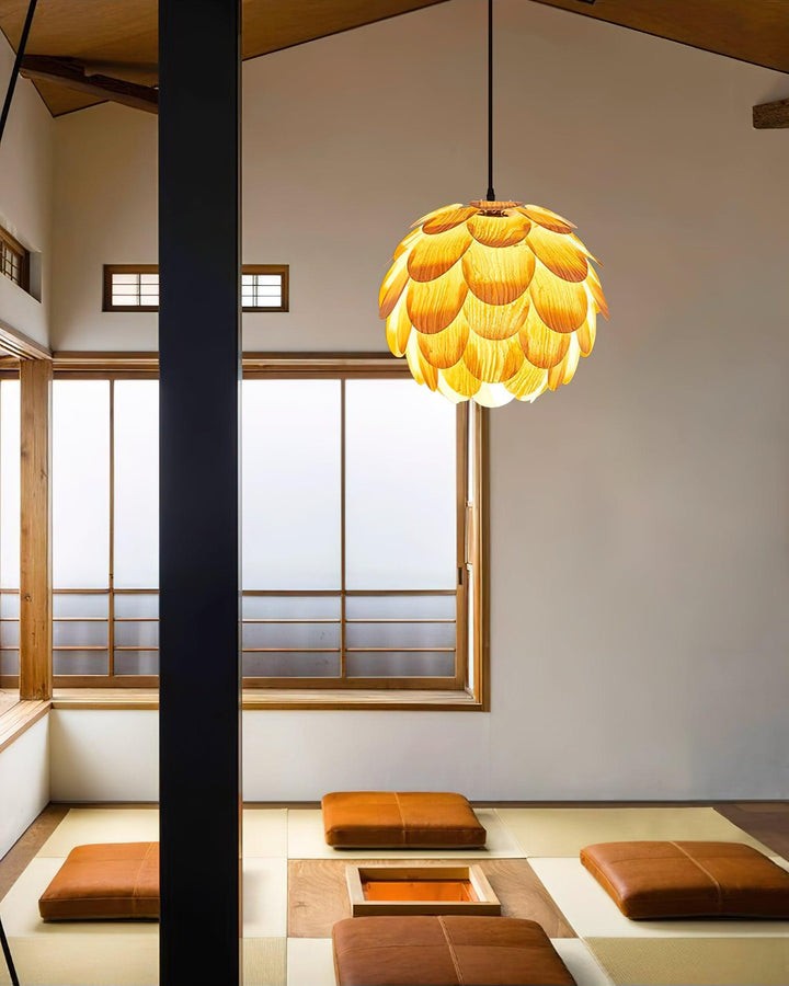 Ash Wood Pinecone Pendant Lamp – Nature-Inspired Ceiling Light