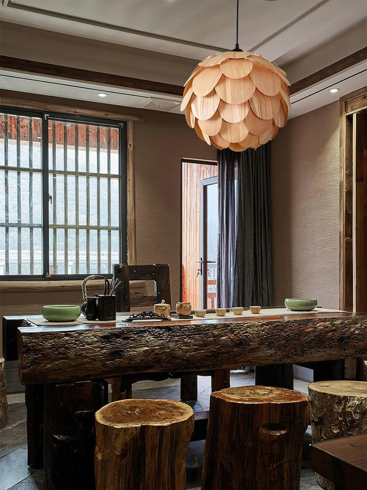 Ash Wood Pinecone Pendant Lamp – Nature-Inspired Ceiling Light