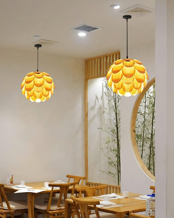 Ash Wood Pinecone Pendant Lamp – Nature-Inspired Ceiling Light