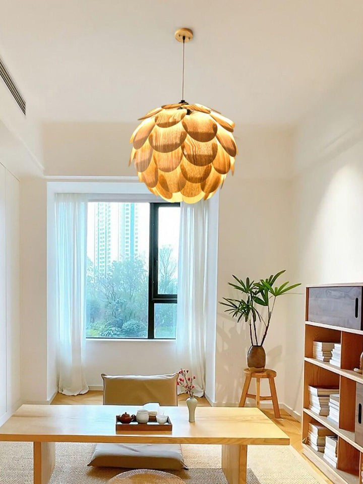 Ash Wood Pinecone Pendant Lamp – Nature-Inspired Ceiling Light