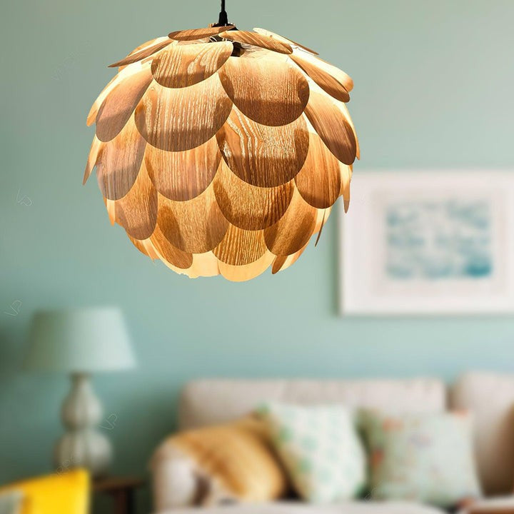 Ash Wood Pinecone Pendant Lamp – Nature-Inspired Ceiling Light