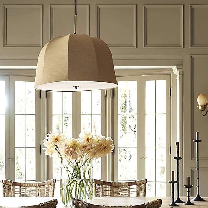 Beige Handcrafted Linen Pendant Light Fixture