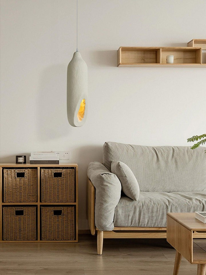Beige Polystyrene Pendant Light with Ornate Interior