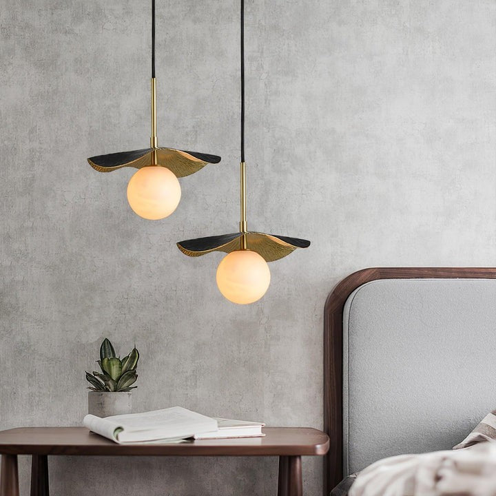 Biomorphic Alabaster & Brass Pendant Light
