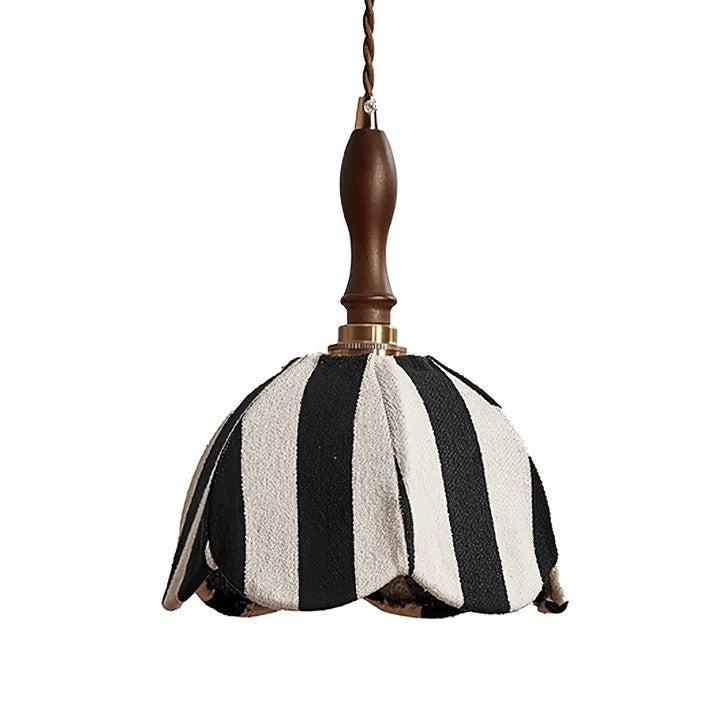 Black and Cream Striped Scalloped Pendant Light