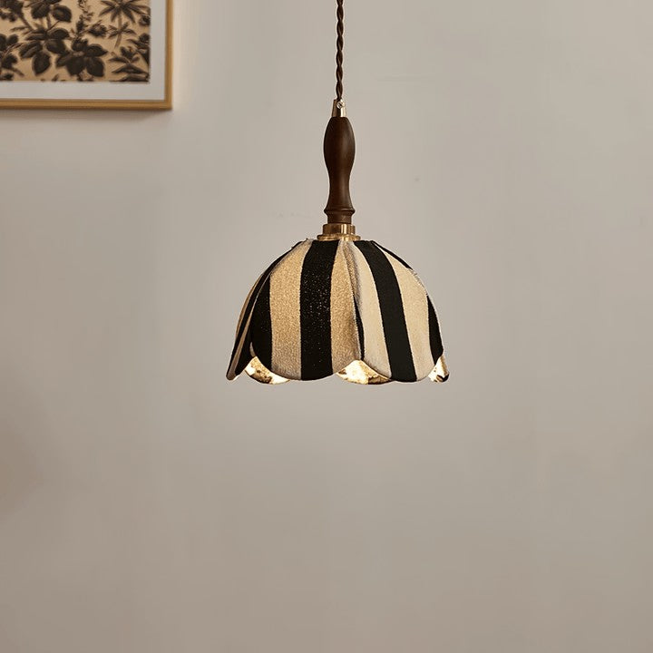 Black and Cream Striped Scalloped Pendant Light