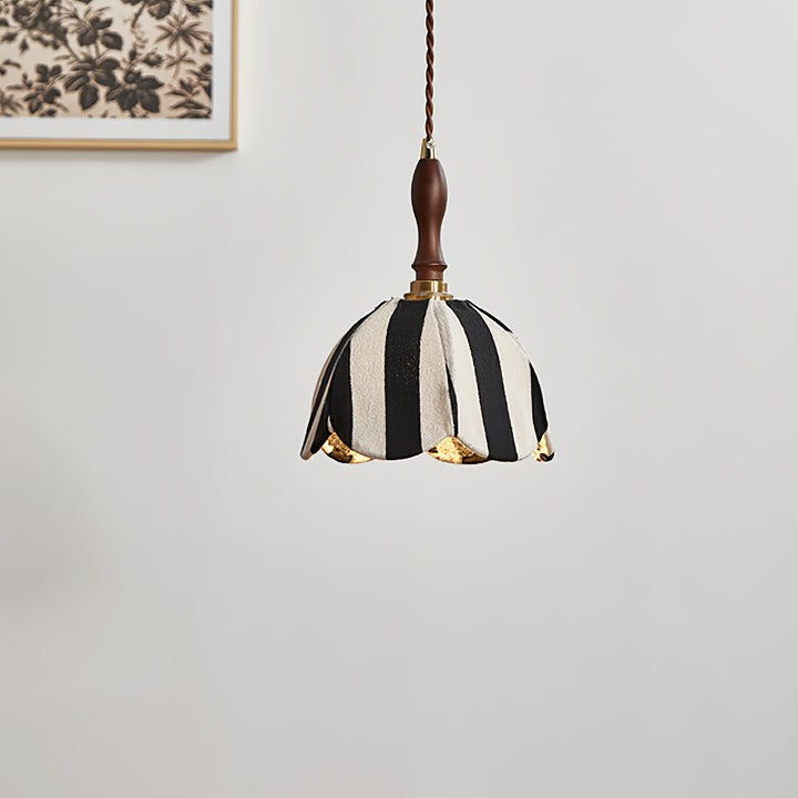 Black and Cream Striped Scalloped Pendant Light