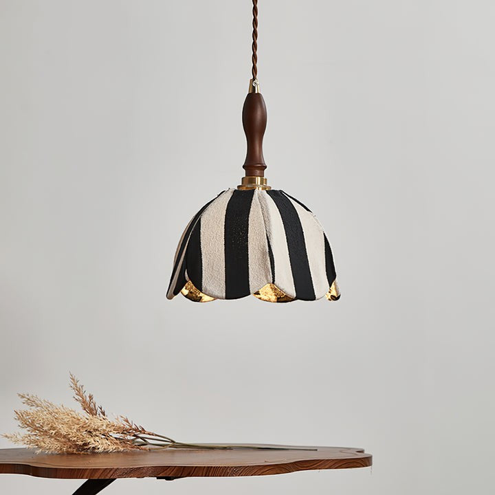 Black and Cream Striped Scalloped Pendant Light