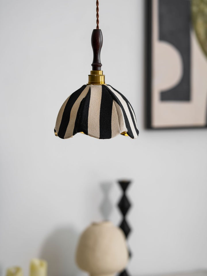 Black and Cream Striped Scalloped Pendant Light