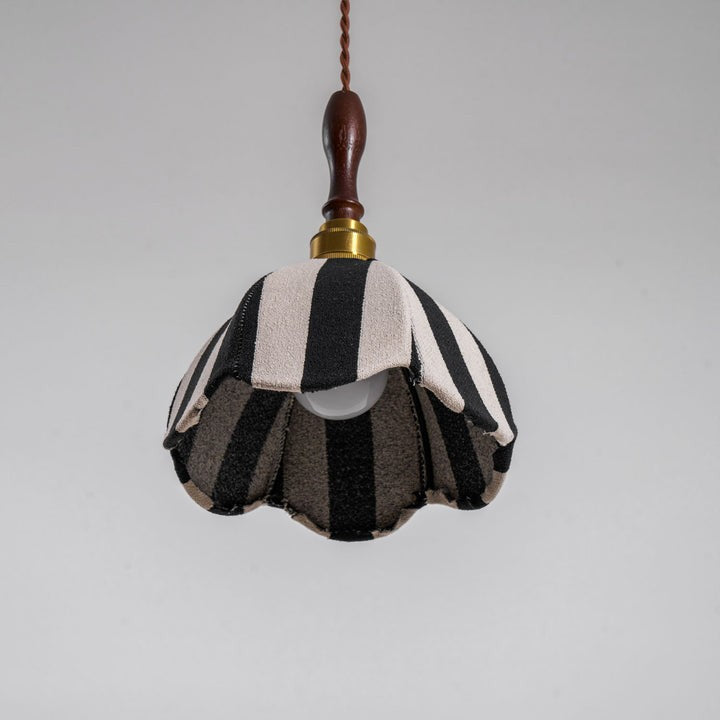 Black and Cream Striped Scalloped Pendant Light