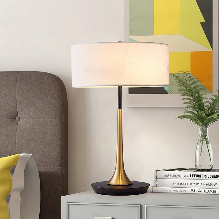 Black & Gold Table Lamp with White Shade
