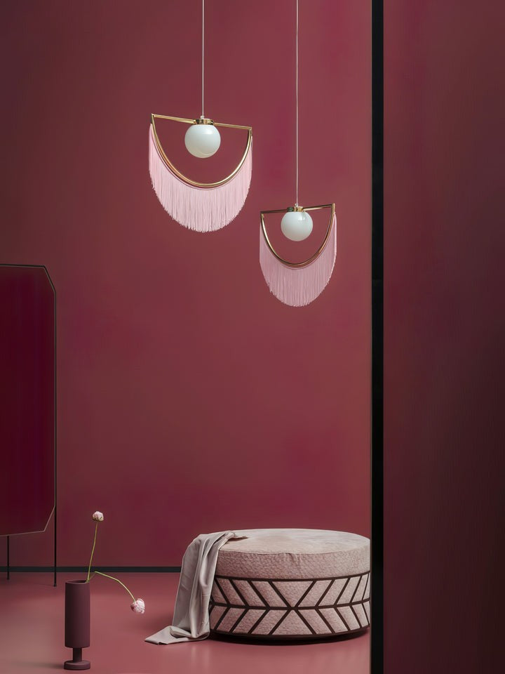 Bohemian Fringe Tassel Pendant Light with Geometric Frame