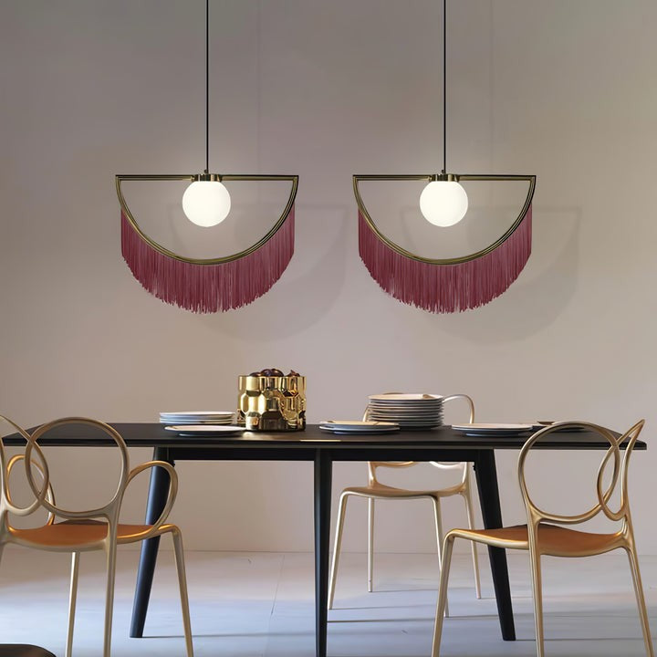 Bohemian Fringe Tassel Pendant Light with Geometric Frame